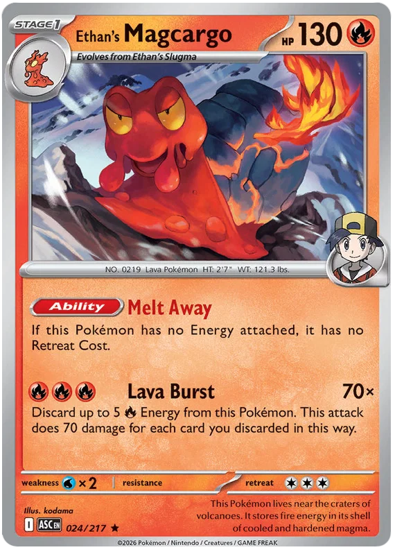 Ethan's Magcargo Holo kaart #024 uit de Ascended Heroes Pokémon set