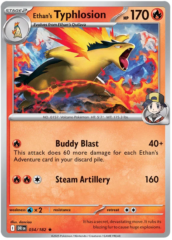 Ethan's Typhlosion Holo #034 Destined Rivals Pokémon kaart met glanzende holo-afwerking