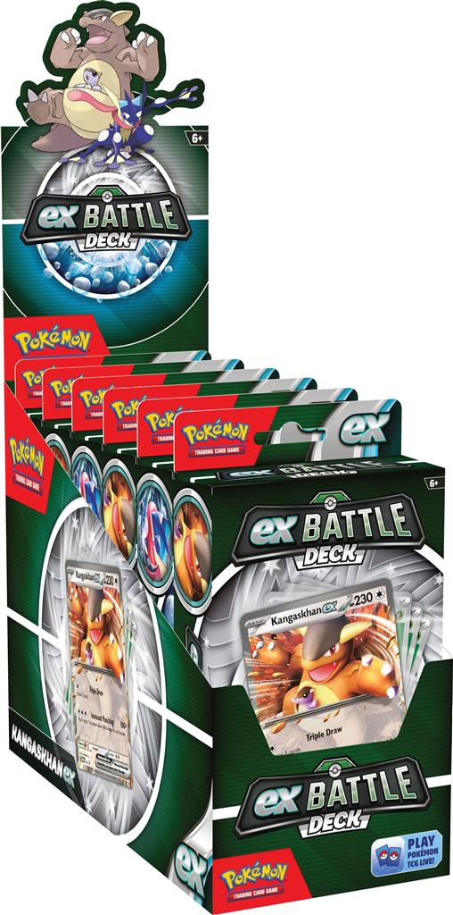 Pokémon TCG ex Battle Decks met Kangaskhan en Greninja ex, inclusief deckbox, munt en dobbelstenen.