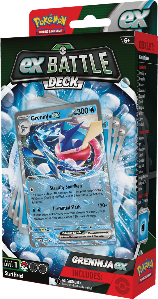 Pokémon TCG ex Battle Decks met Kangaskhan en Greninja ex, inclusief deckbox, munt en dobbelstenen.