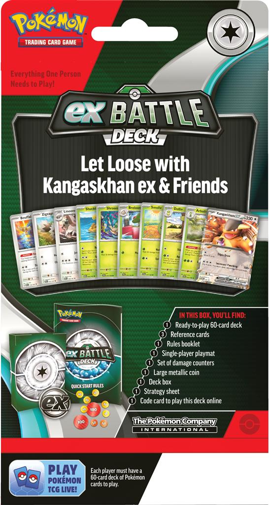 Pokémon TCG ex Battle Decks met Kangaskhan en Greninja ex, inclusief deckbox, munt en dobbelstenen.