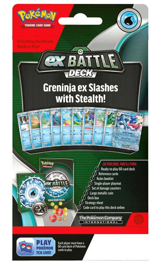 Pokémon TCG ex Battle Decks met Kangaskhan en Greninja ex, inclusief deckbox, munt en dobbelstenen.