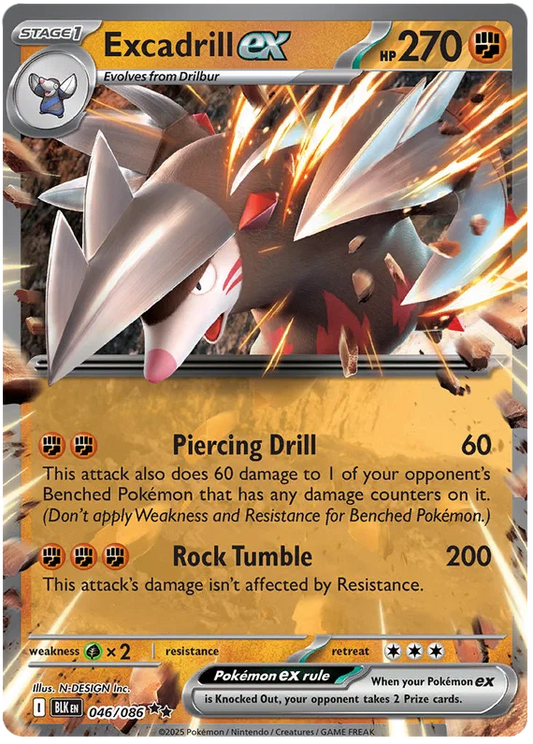 Excadrill ex Pokémon kaart uit de Black Bolt set met kaartnummer 046