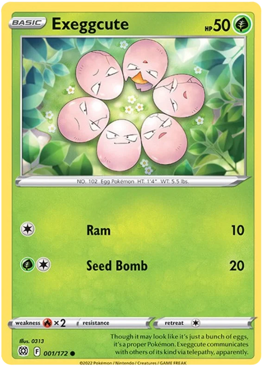 Exeggcute Brilliant Stars 001/172 common Pokémon kaart met Ram en Seed Bomb aanval