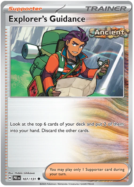 Explorer's Guidance common Trainer kaart #107 uit Pokemon Prismatic Evolutions