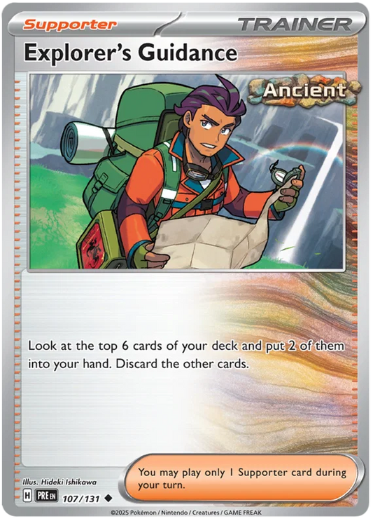 Explorer's Guidance common Trainer kaart #107 uit Pokemon Prismatic Evolutions