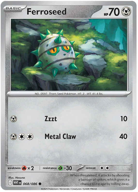 Ferroseed common Pokémon kaart uit de White Flare set, kaartnummer 068
