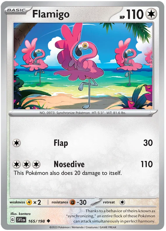 Flamigo #165 common Pokémon kaart uit de Scarlet & Violet basisset