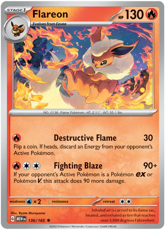Flareon holo kaart #136/165 uit de Pokémon 151 set