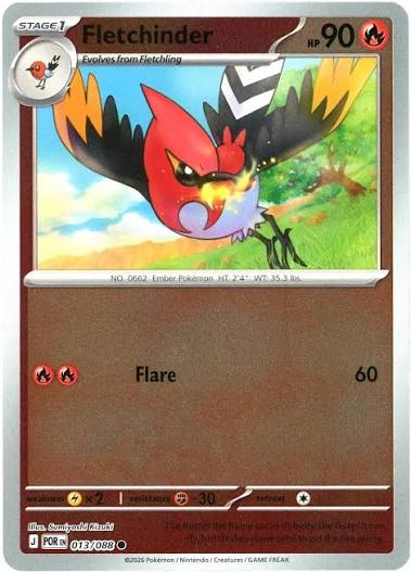 Fletchinder Reverse Holo #013 Pokémon kaart uit de Perfect Order set