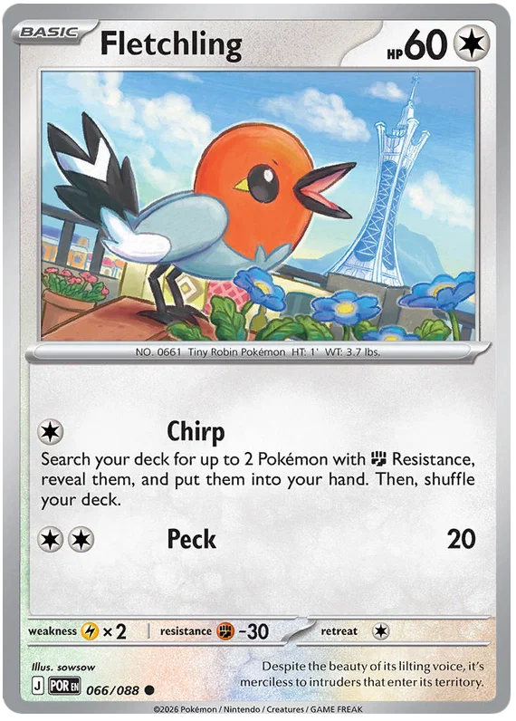 Fletchling common kaart nummer 066 uit de Pokémon set Perfect Order