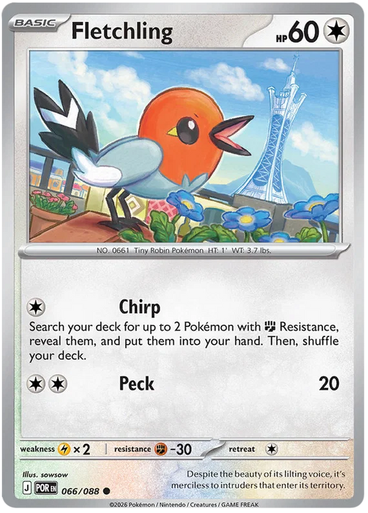 Fletchling common kaart nummer 066 uit de Pokémon set Perfect Order
