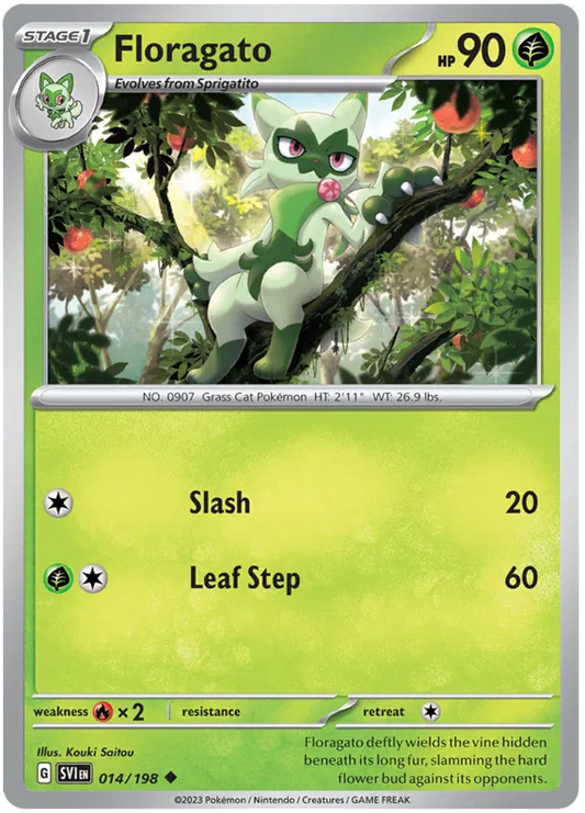 Floragato #014 common Pokémon kaart uit de Scarlet & Violet base set