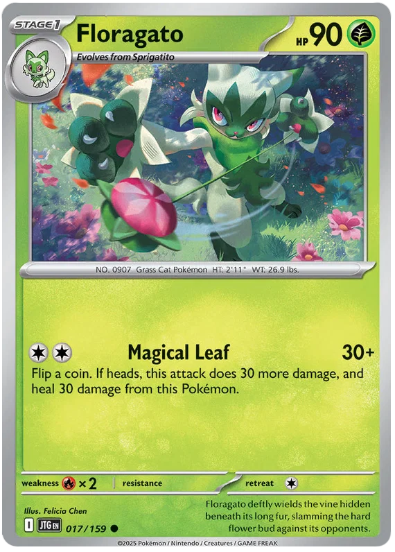 Floragato common kaart nummer 017 uit de Pokémon Journey Together set