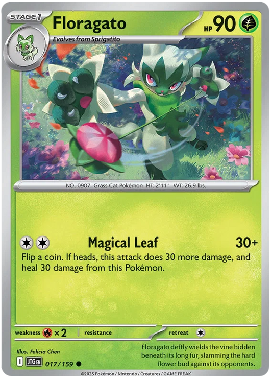 Floragato common kaart nummer 017 uit de Pokémon Journey Together set