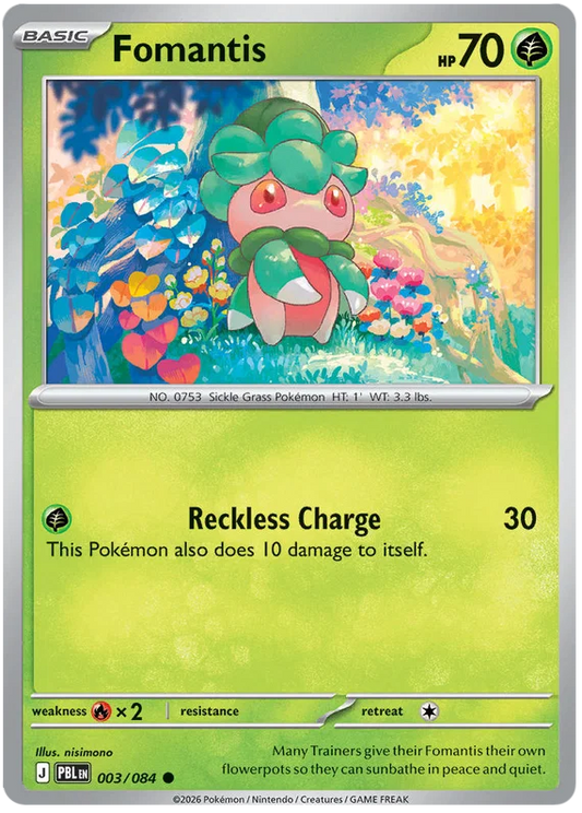 Fomantis common Pokémon kaart nummer 003 uit de Pitch Black set