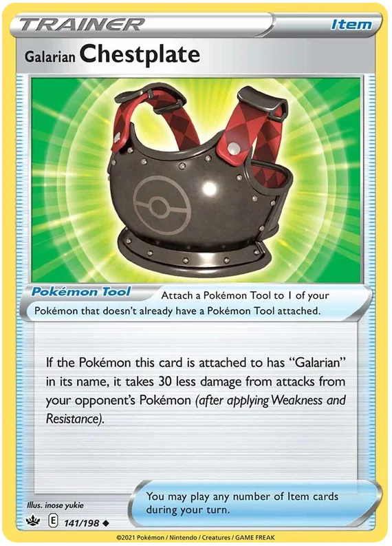 Galarian Chestplate common trainerkaart uit de Chilling Reign set, nummer 141/198