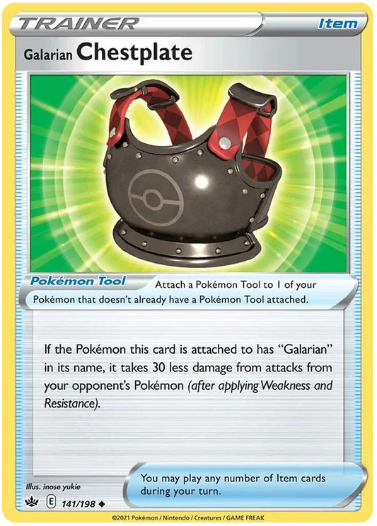 Galarian Chestplate common trainerkaart uit de Chilling Reign set, nummer 141/198