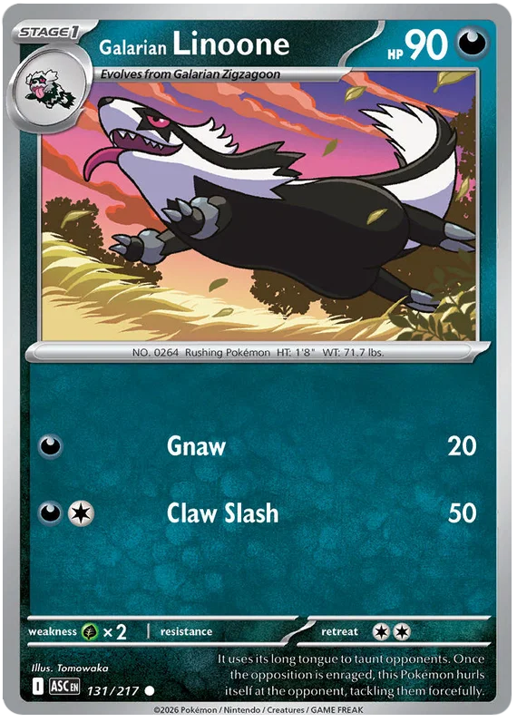 Galarian Linoone common kaart nummer 131 uit de Ascended Heroes Pokémon set