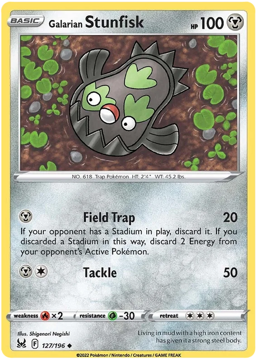 Galarian Stunfisk common kaart uit Pokemon Lost Origin set, nummer 127/196