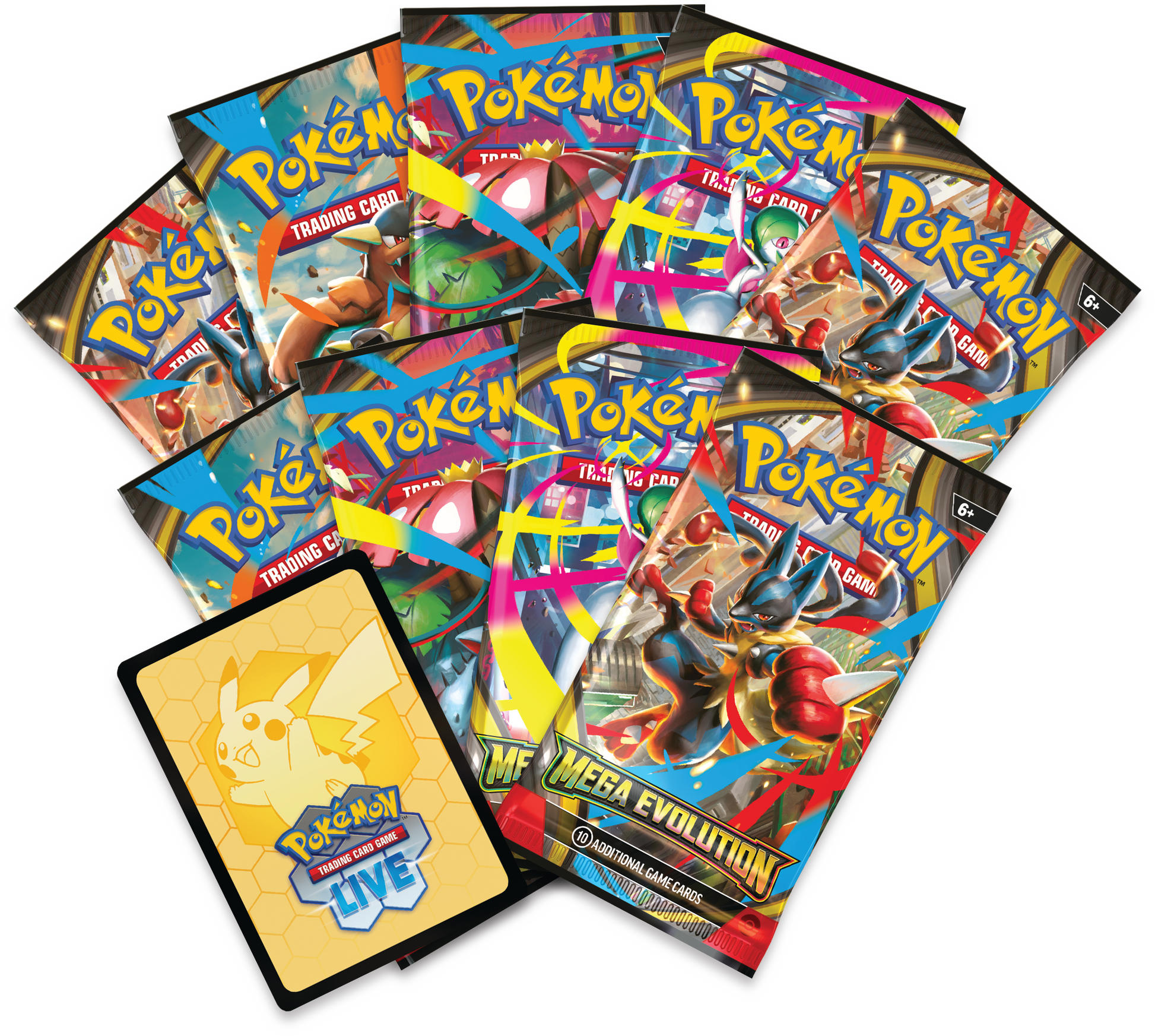 Pokémon Mega Evolution Elite Trainer Box met 9 boosterpacks, Alakazam promo kaart, sleeves en accessoires van Mega Gardevoir.