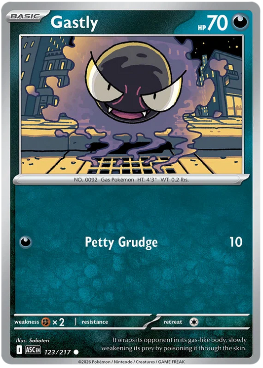 Gastly common Pokémon kaart nummer 123 uit de Ascended Heroes set