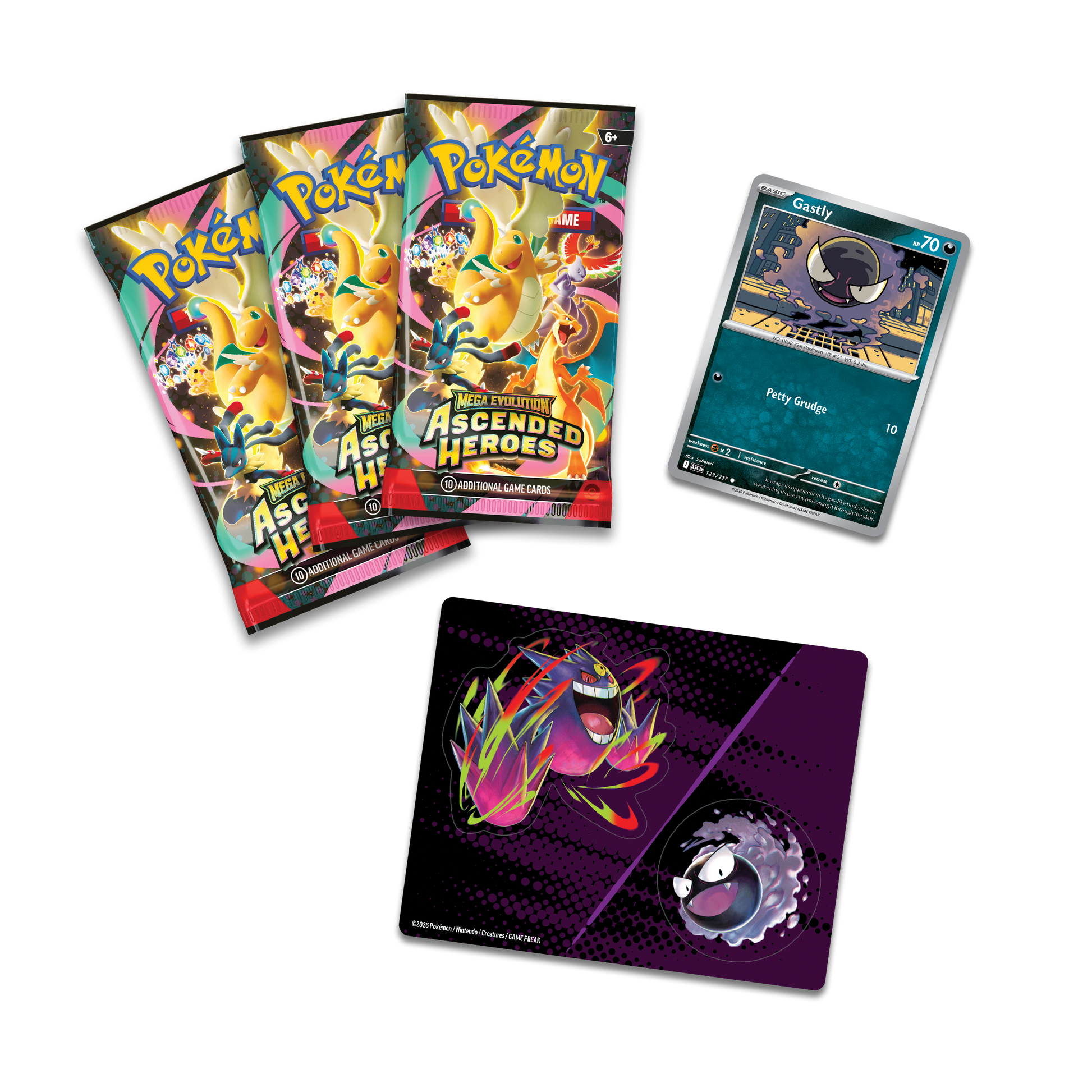 Inhoud van de Gastly Tech Sticker set met promo kaart en sticker vel