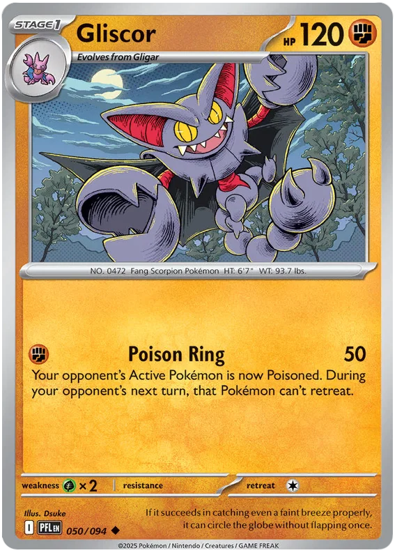 Gliscor common Pokémon kaart nummer 050 uit de Phantasmal Flames set