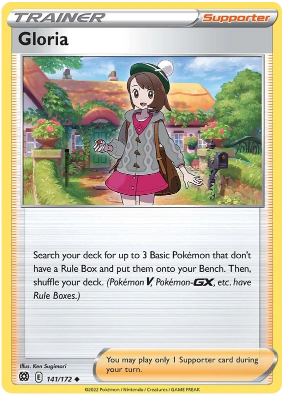 Gloria Trainer Supporter Pokémon kaart uit Brilliant Stars, nummer 141/172