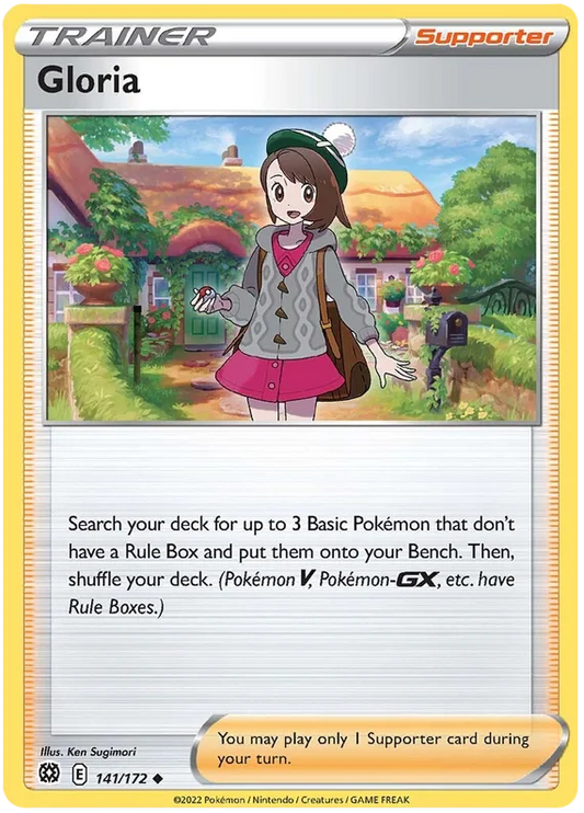 Gloria Trainer Supporter Pokémon kaart uit Brilliant Stars, nummer 141/172