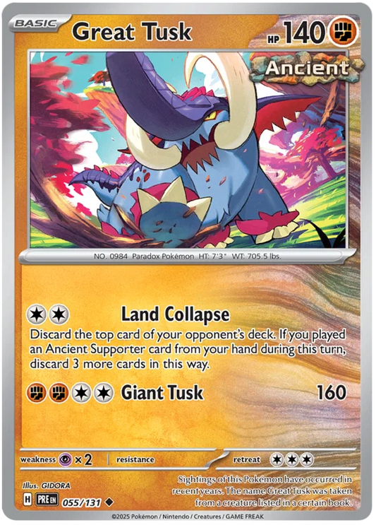 Great Tusk #055 common uit Pokémon Prismatic Evolutions, Fighting-type Paradox Pokémon kaart