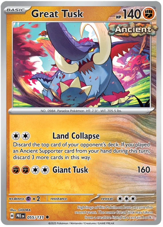 Great Tusk #055 common uit Pokémon Prismatic Evolutions, Fighting-type Paradox Pokémon kaart