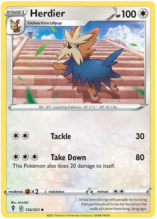 Herdier #134 common Normal Pokémon kaart uit Evolving Skies voor je Pokémon verzameling