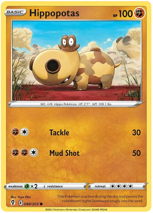 Hippopotas #084 common Ground Pokémon kaart uit Evolving Skies voor jouw Pokémon verzameling