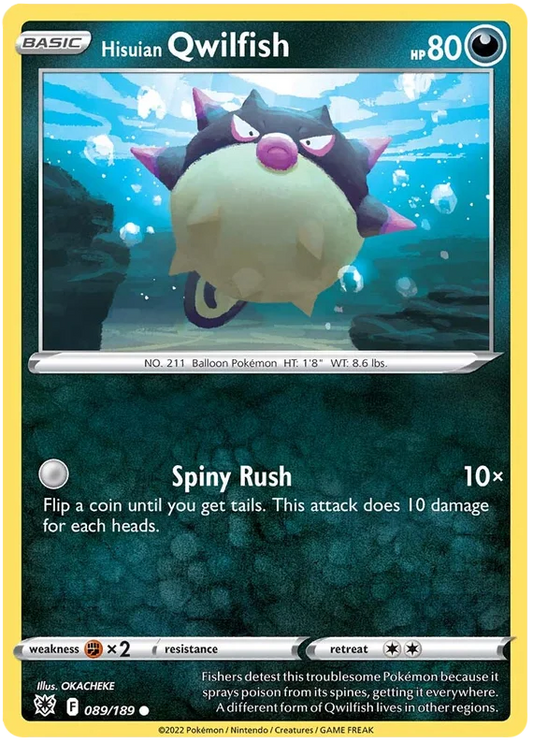 Hisuian Qwilfish common kaart uit Pokémon Astral Radiance, kaartnummer 089/189