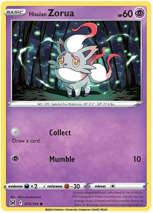 Hisuian Zorua common kaart 075/196 uit de Pokémon Lost Origin set