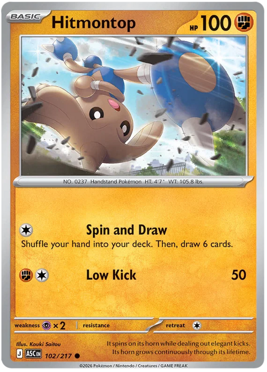 Hitmontop #102 common Pokémon kaart uit de Ascended Heroes set
