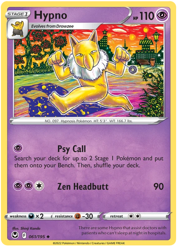 Hypno 061 Silver Tempest uncommon Pokémon kaart met artwork van Shinji Kanda