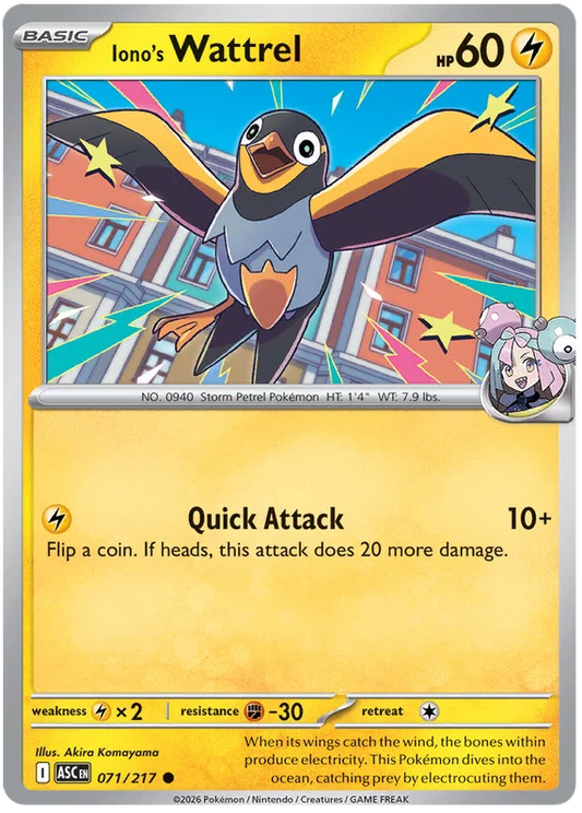 Iono's Wattrel common kaart #071 uit de Ascended Heroes Pokémon set