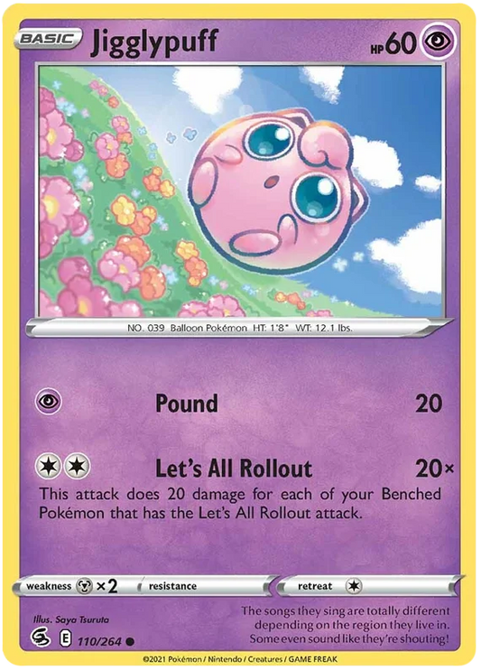 Jigglypuff Pokémon kaart uit Fusion Strike – psychische common kaart voor verzamelaars en spelers