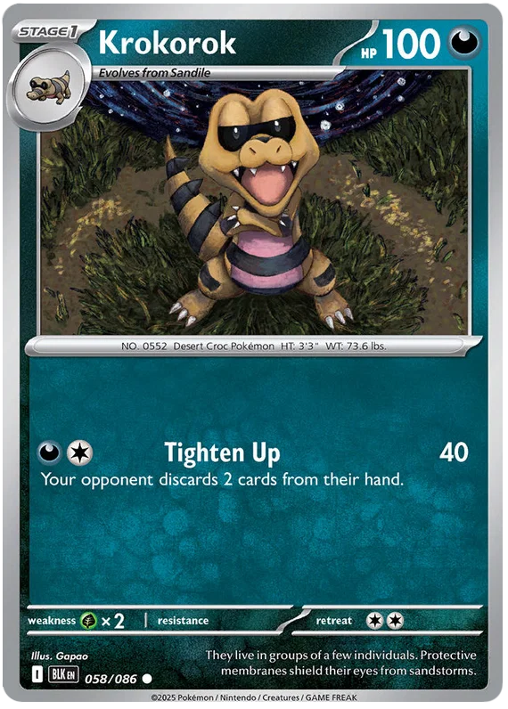 Krokorok common kaart #058 uit de Pokémon Black Bolt set