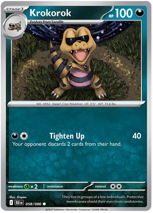 Krokorok common kaart #058 uit de Pokémon Black Bolt set