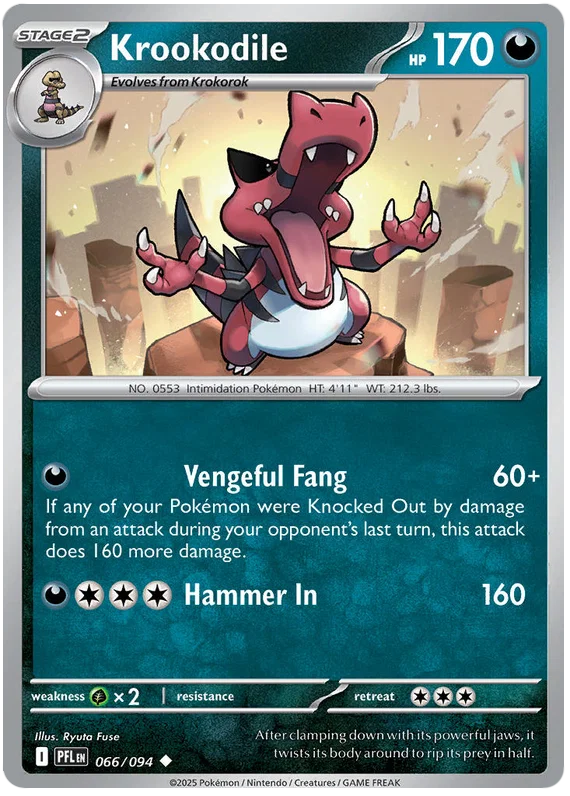 Krookodile common kaart #066 uit de Pokémon set Phantasmal Flames