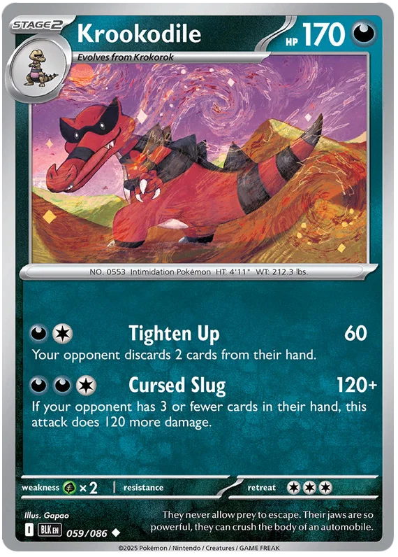 Krookodile common kaart nummer 059 uit de Pokémon Black Bolt set