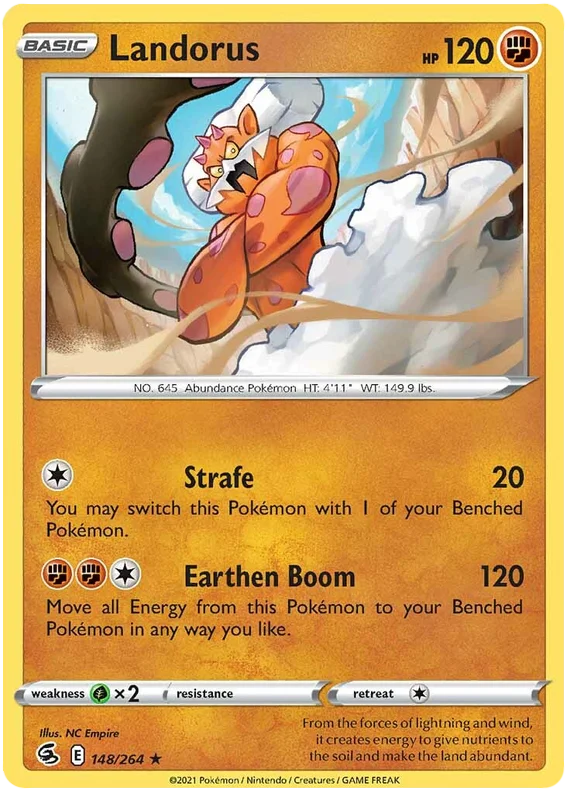 Landorus Holo Fusion Strike Pokémon kaart nummer 148/264, Fighting-type basic met 120 HP