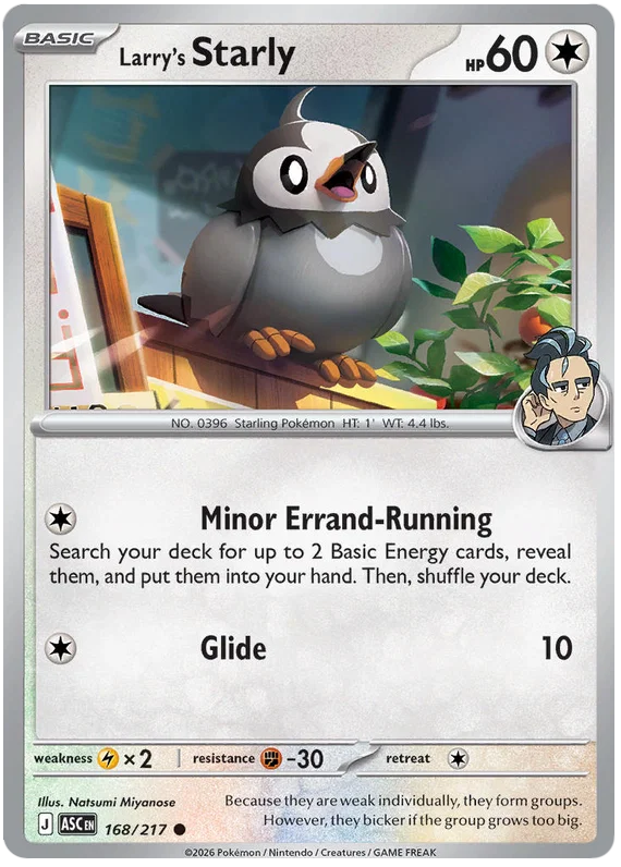 Larry's Starly common kaart nummer 168 uit de set Ascended Heroes