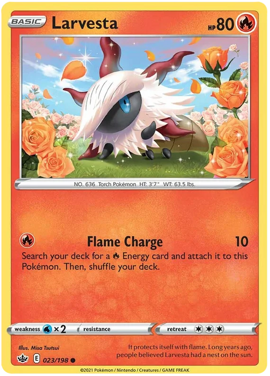 Larvesta common kaart #023/198 uit de Pokémon Chilling Reign set met Flame Charge aanval