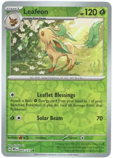 Leafeon Reverse Holo #005 Prismatic Evolutions Pokémon kaart met glanzende reverse holo afwerking