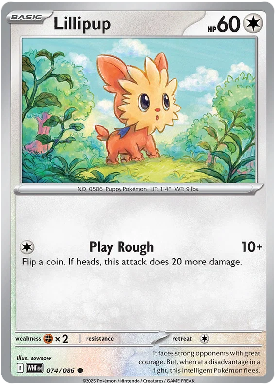 Lillipup common kaart nummer 074 uit de Pokémon White Flare set