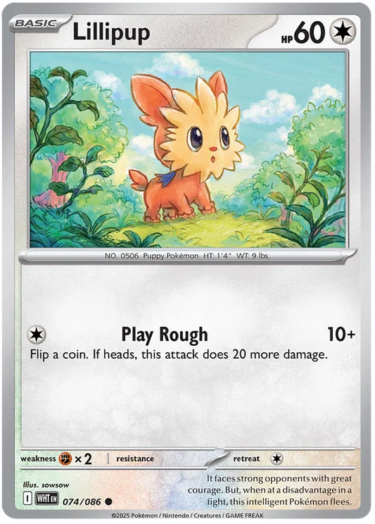 Lillipup common kaart nummer 074 uit de Pokémon White Flare set